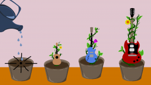 flower pot Growing Guitars in flower pots