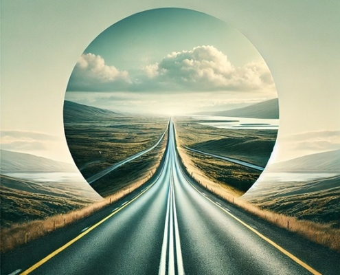 long highway representing long-term success on guitar