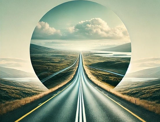 long highway representing long-term success on guitar