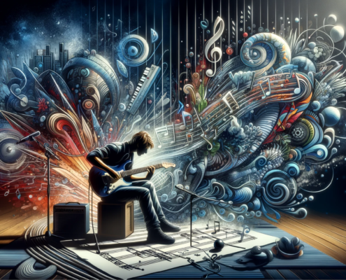 guitarist deeply immersed