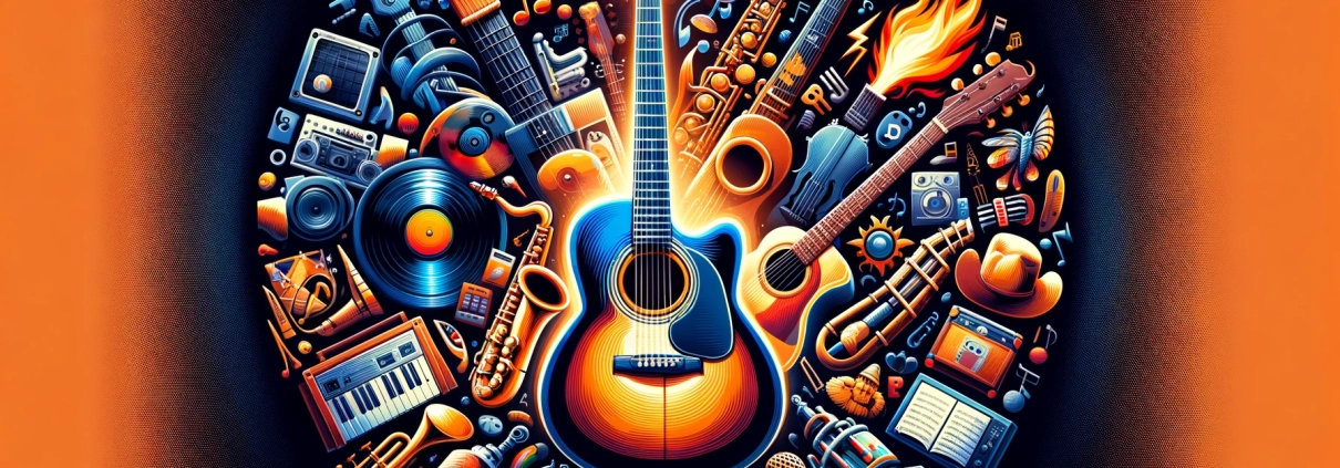 guitar showcased by multiple instruments