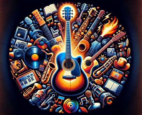 guitar showcased by multiple instruments