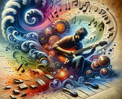 Man expressing guitar genre