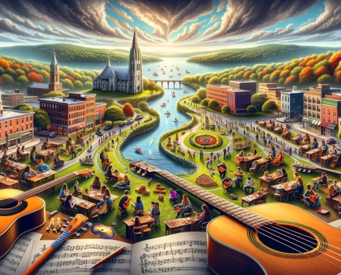 guitars overlooking a scenic landscape