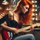 red headed woman playing guitar