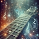 An abstract digital artwork representing the concept of mastering the guitar fretboard.