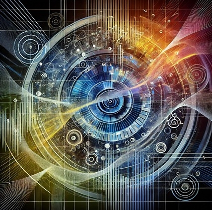 An abstract, visually striking digital artwork representing polyrhythms in music.