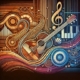 abstract drawing of African and European influences on modern guitar
