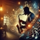 A visually engaging image depicting a jazz musician passionately playing a saxophone, inspired by John Coltrane's 'Giant Steps.'