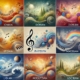 A visually engaging and educational representation of the seven musical modes (Ionian, Dorian, Phrygian, Lydian, Mixolydian, Aeolian, Locrian).