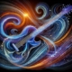 A dynamic and abstract digital artwork visually representing rhythm guitar playing.