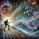 A surreal digital artwork depicting a guitarist exploring the minor pentatonic scale in a creative and expansive way.