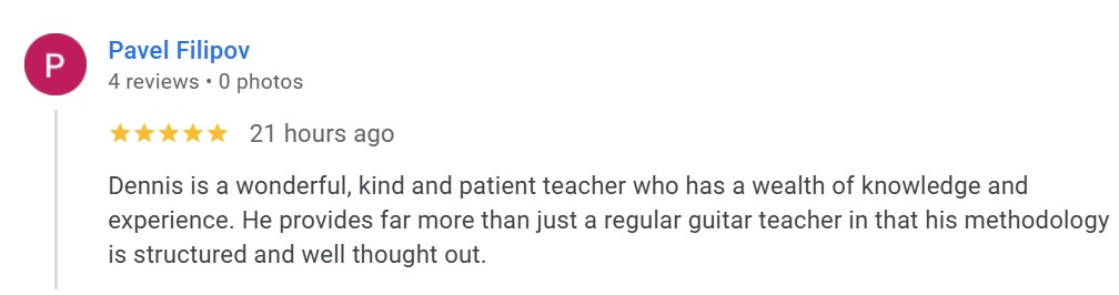 pavel review Google review for Guitar Lessons Myrtle Beach from a student named Pavel