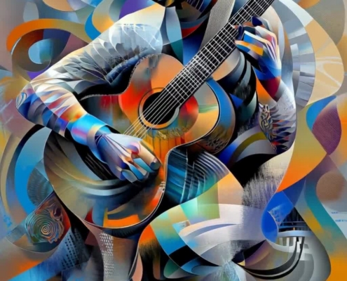 multidimensional painting of guitarist