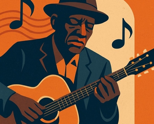 man playing the blues on guitar