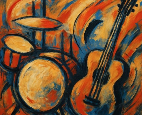 abstract drawing of bass and drums doing rhythmic groupings