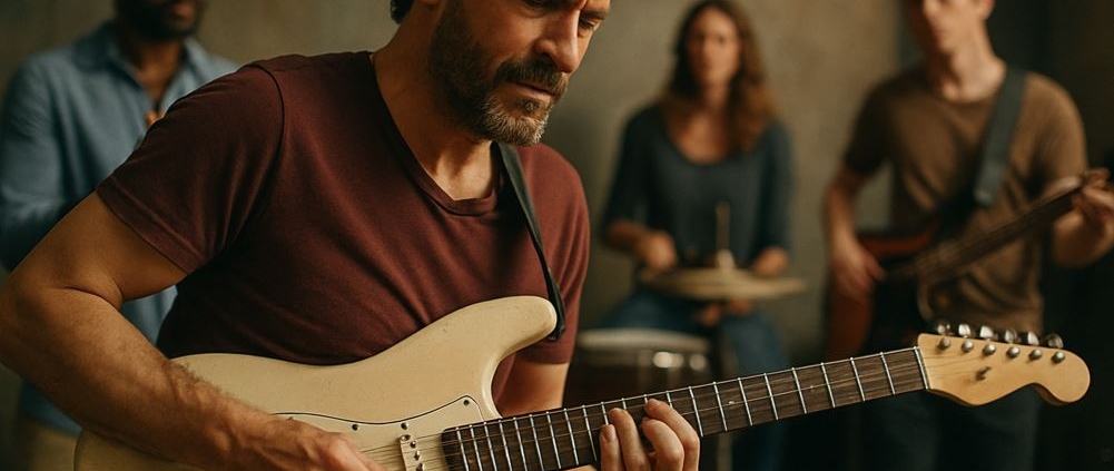 guitarist playing in a band