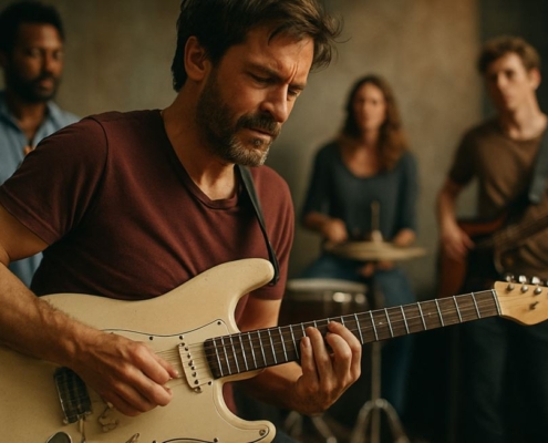 guitarist playing in a band